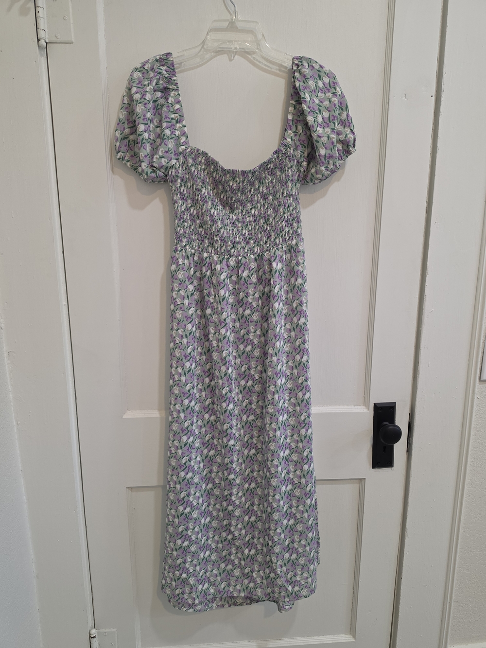Lush Lavender Floral Smocked Midi Dress
